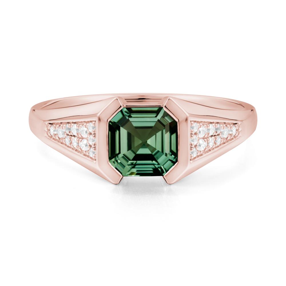 Asscher Cut Green Sapphire Statement Ring - LUO Jewelry #metal_18k rose gold