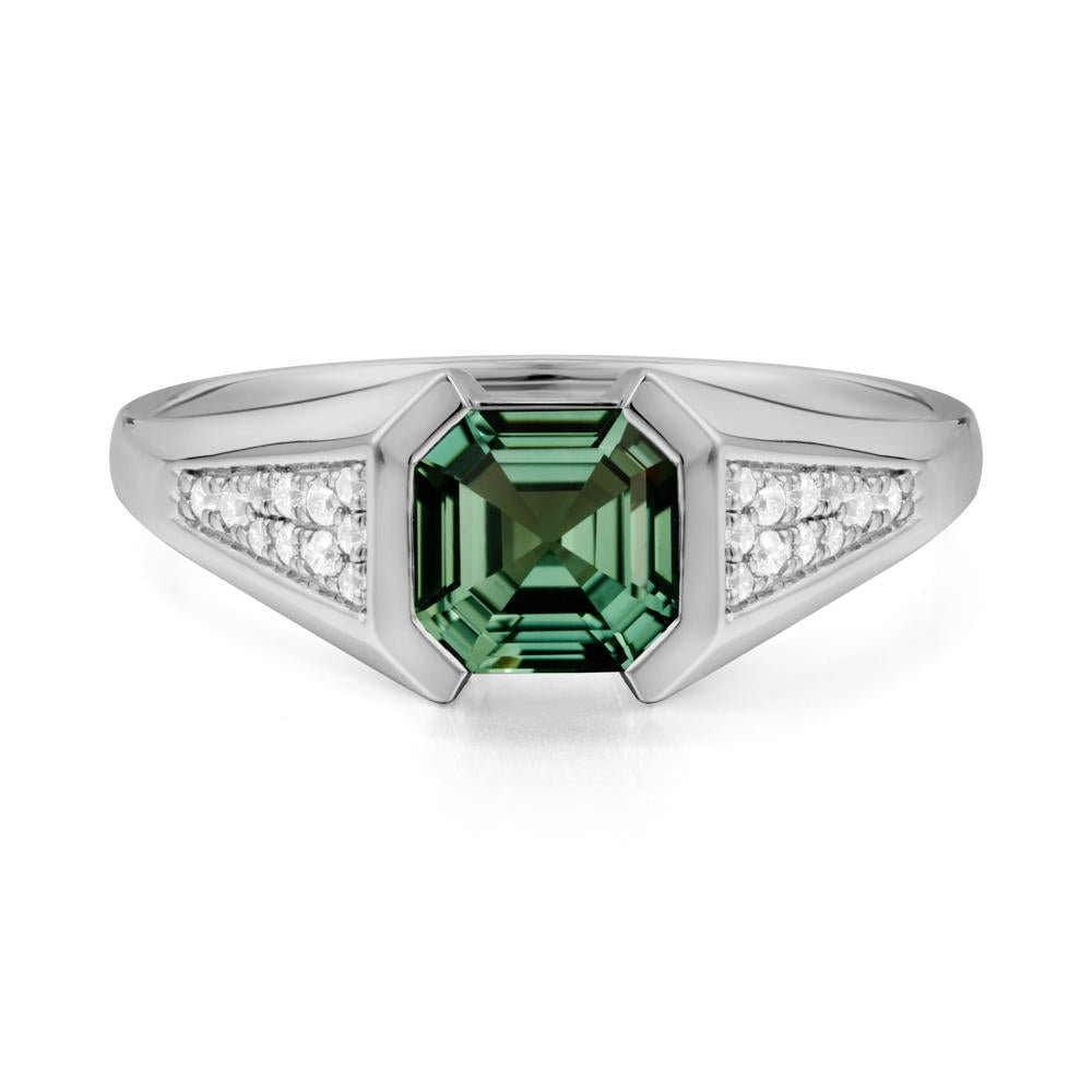 Asscher Cut Green Sapphire Statement Ring - LUO Jewelry #metal_platinum