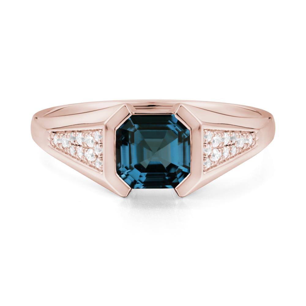Asscher Cut London Blue Topaz Bezel Ring - LUO Jewelry #metal_14k rose gold
