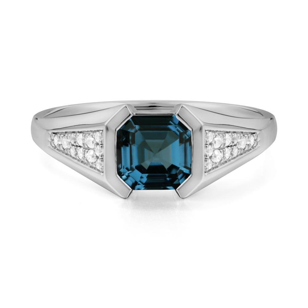 Asscher Cut London Blue Topaz Bezel Ring - LUO Jewelry #metal_platinum