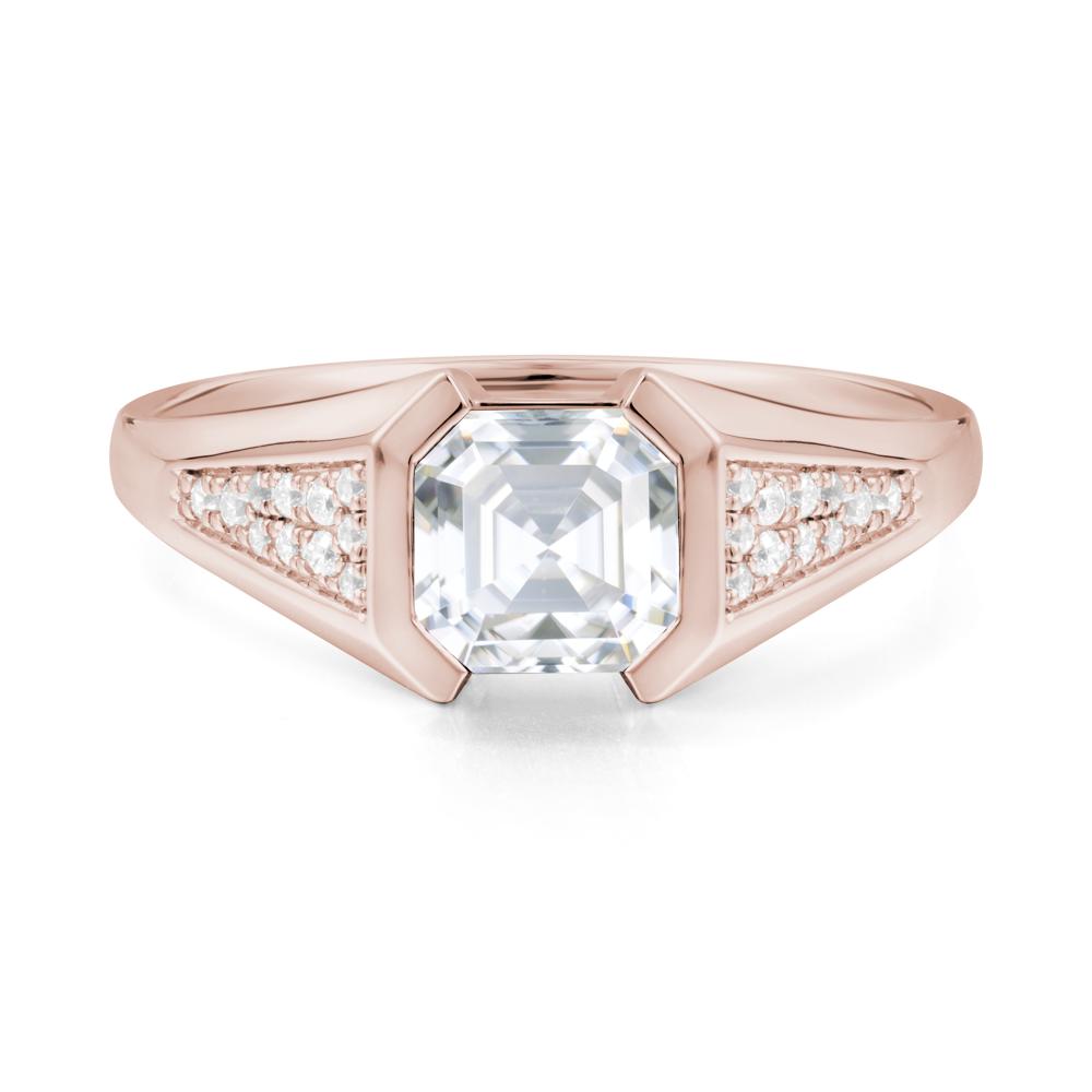 Asscher Cut Moissanite Statement Ring - LUO Jewelry #metal_14k rose gold