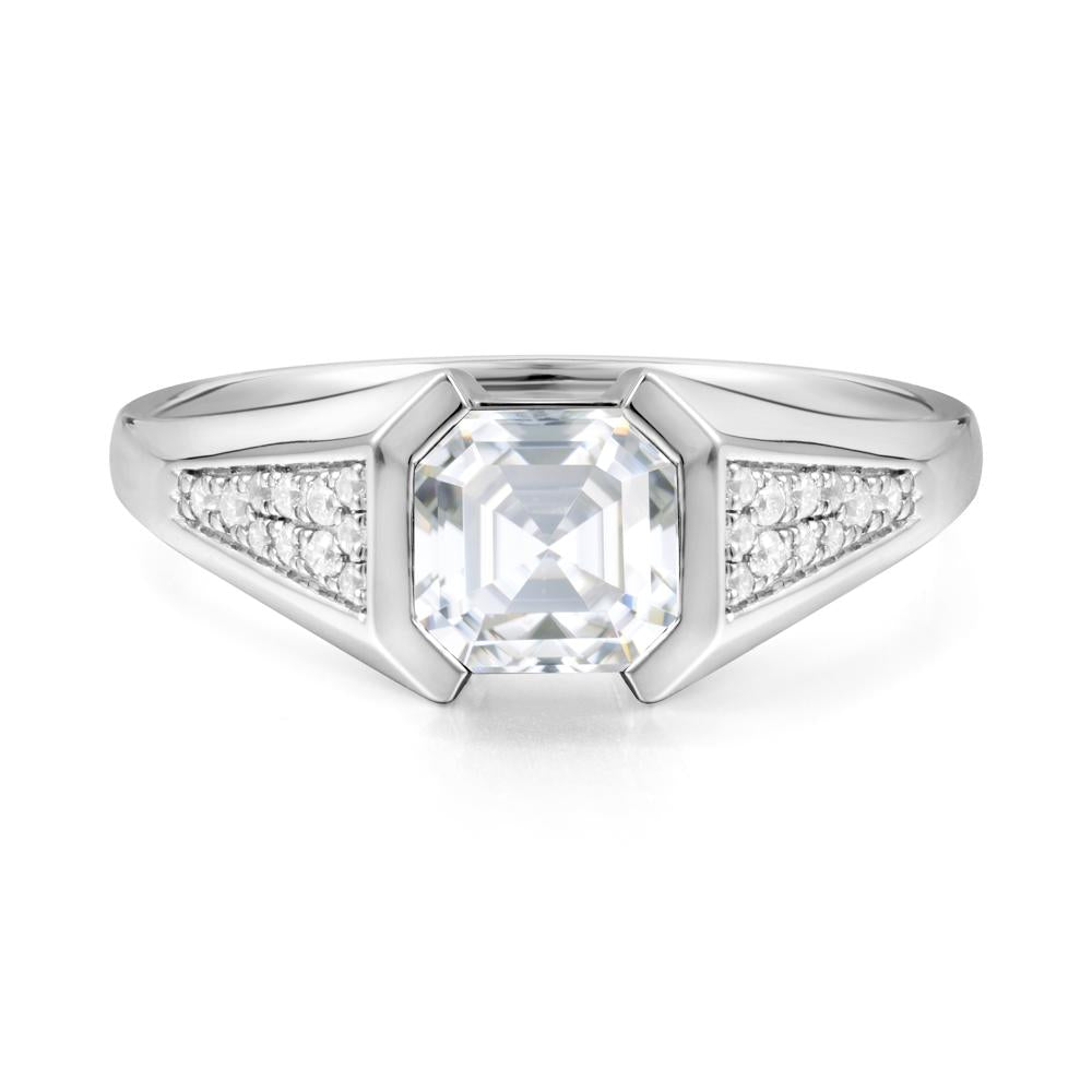 Asscher Cut Moissanite Statement Ring - LUO Jewelry #metal_14k white gold