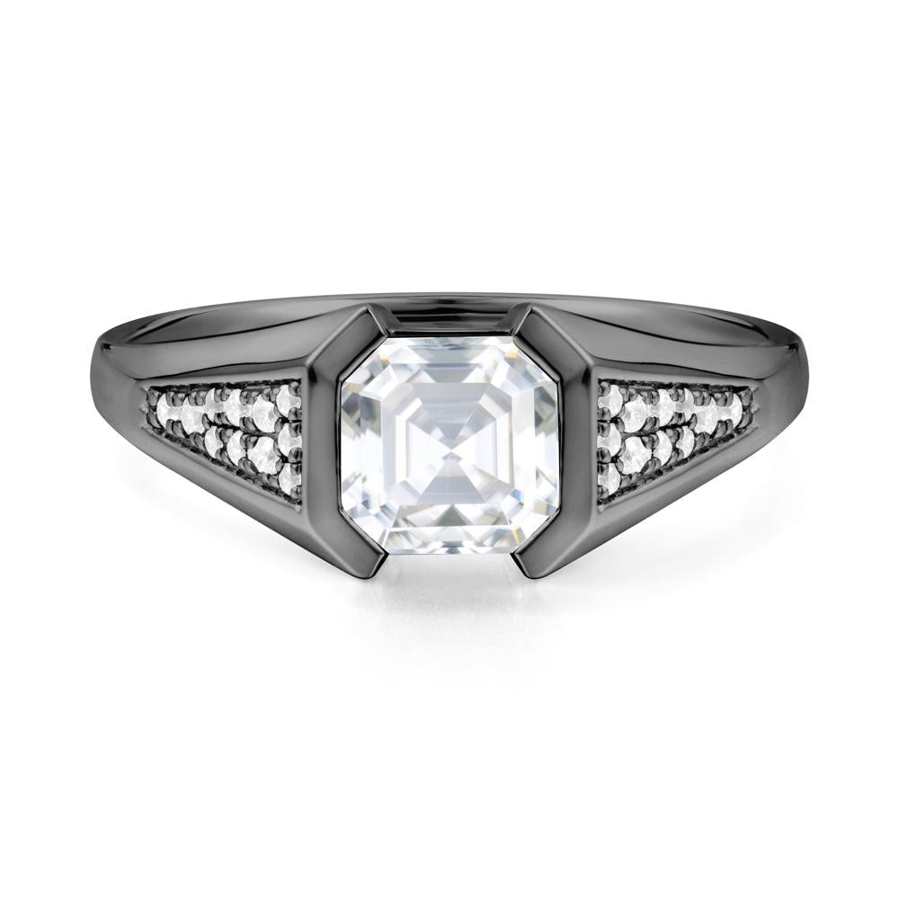 Asscher Cut Moissanite Statement Ring - LUO Jewelry #metal_black finish sterling silver