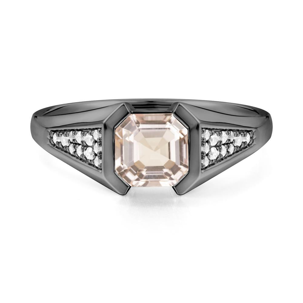 Asscher Cut Morganite Bezel Ring - LUO Jewelry #metal_black finish sterling silver