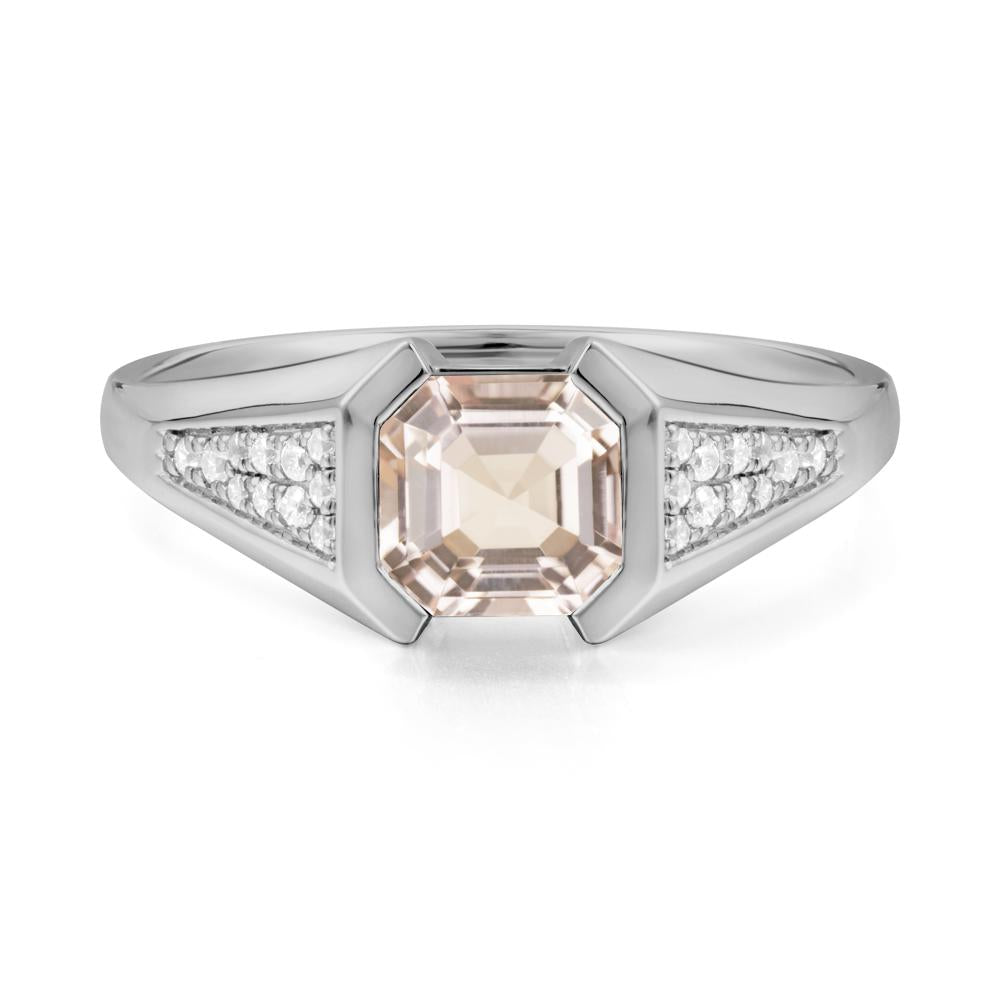 Asscher Cut Morganite Bezel Ring - LUO Jewelry #metal_platinum
