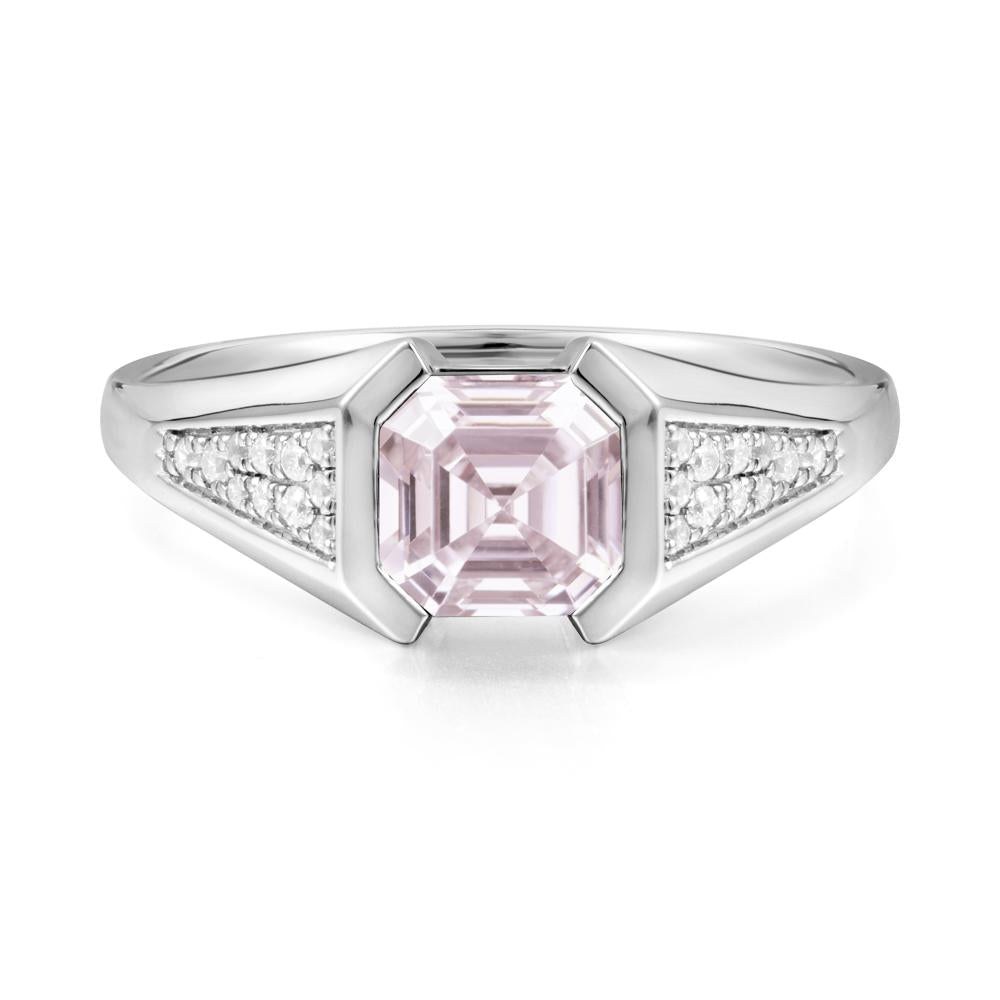 Asscher Cut Pink Cubic Zirconia Statement Ring - LUO Jewelry #metal_14k white gold