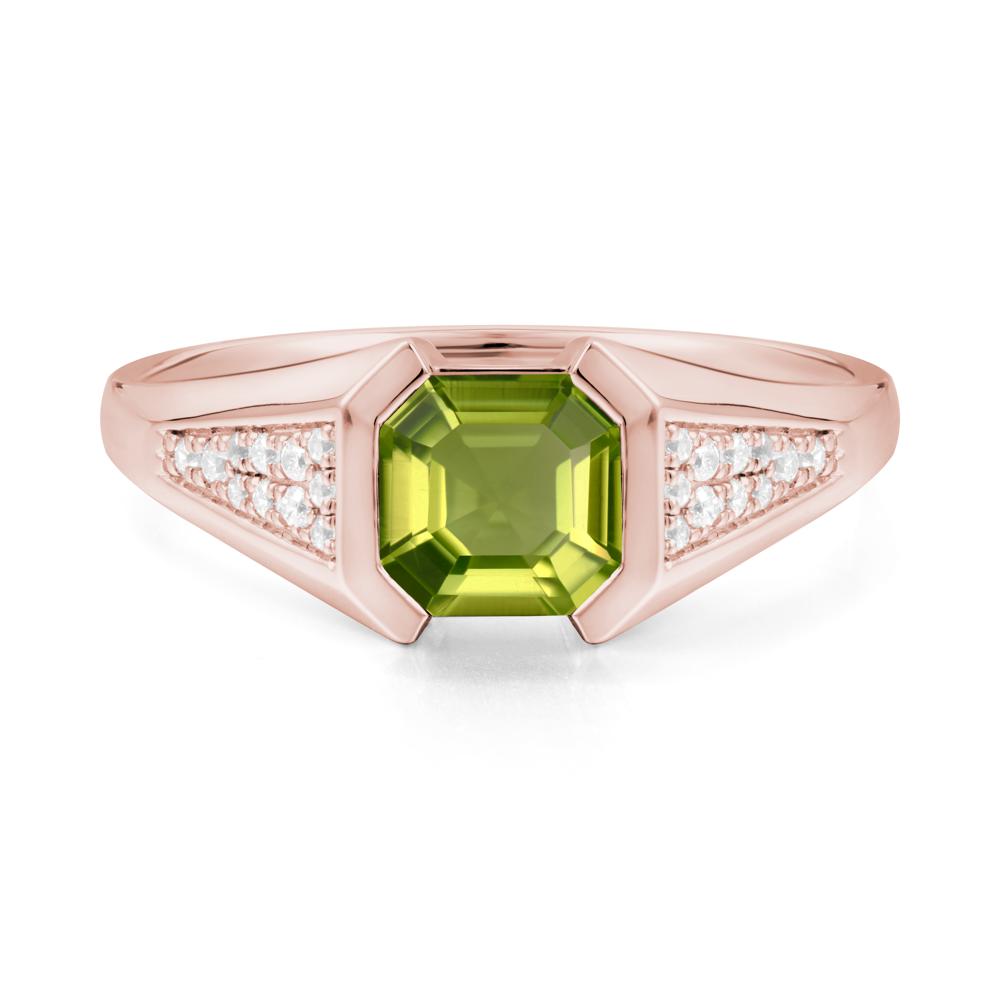 Asscher Cut Peridot Bezel Ring - LUO Jewelry #metal_18k rose gold