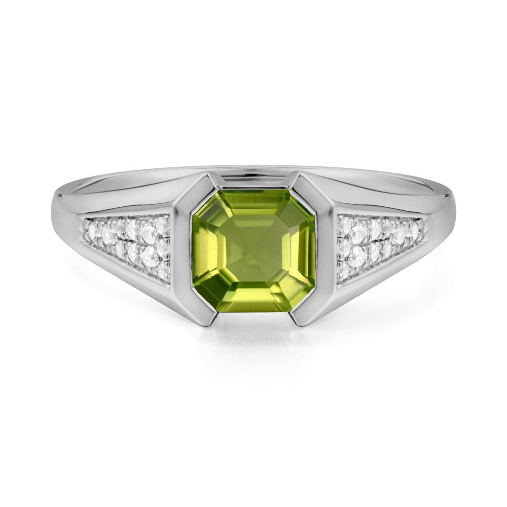 Asscher Cut Peridot Bezel Ring - LUO Jewelry #metal_platinum