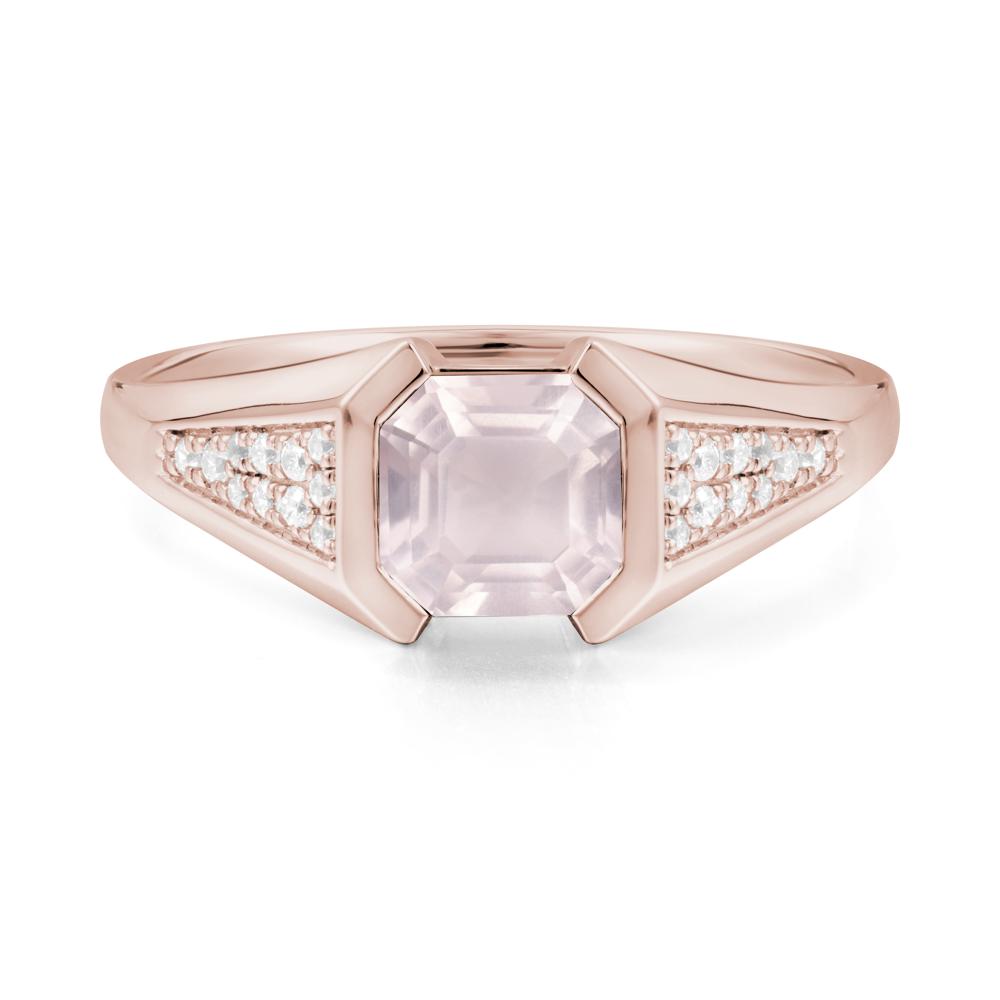 Asscher Cut Rose Quartz Bezel Ring - LUO Jewelry #metal_14k rose gold