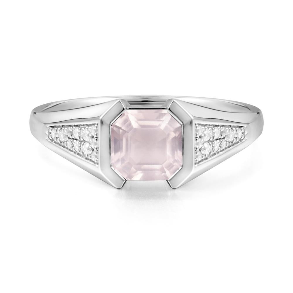 Asscher Cut Rose Quartz Bezel Ring - LUO Jewelry #metal_14k white gold