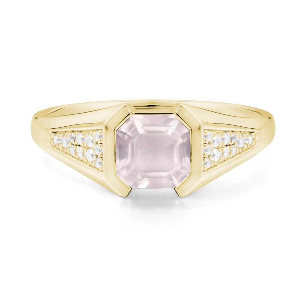 Asscher Cut Rose Quartz Bezel Ring - LUO Jewelry #metal_18k yellow gold