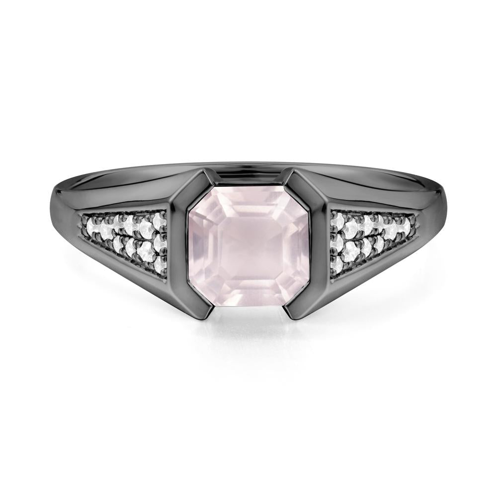Asscher Cut Rose Quartz Bezel Ring - LUO Jewelry #metal_black finish sterling silver