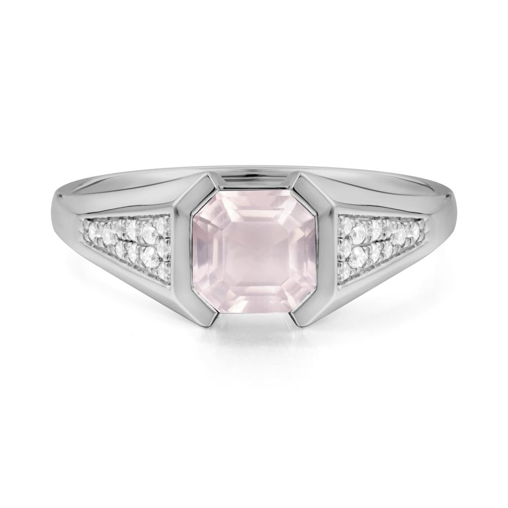 Asscher Cut Rose Quartz Bezel Ring - LUO Jewelry #metal_platinum