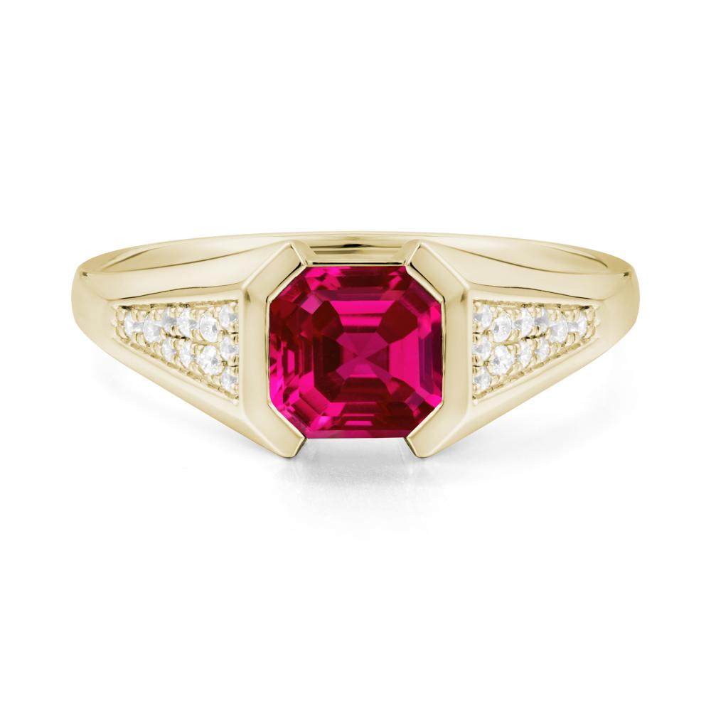 Asscher Cut Ruby Bezel Ring - LUO Jewelry #metal_14k yellow gold