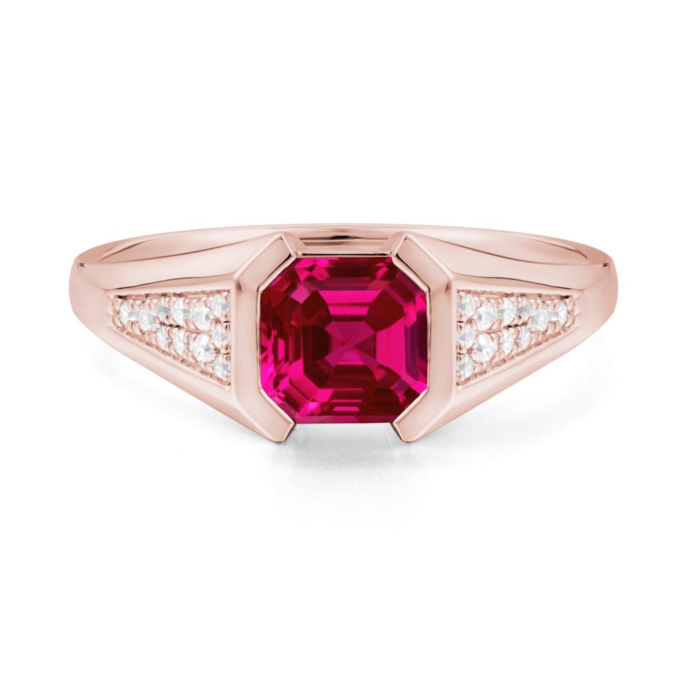 Asscher Cut Ruby Bezel Ring - LUO Jewelry #metal_18k rose gold