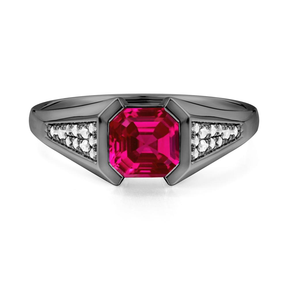 Asscher Cut Ruby Bezel Ring - LUO Jewelry #metal_black finish sterling silver