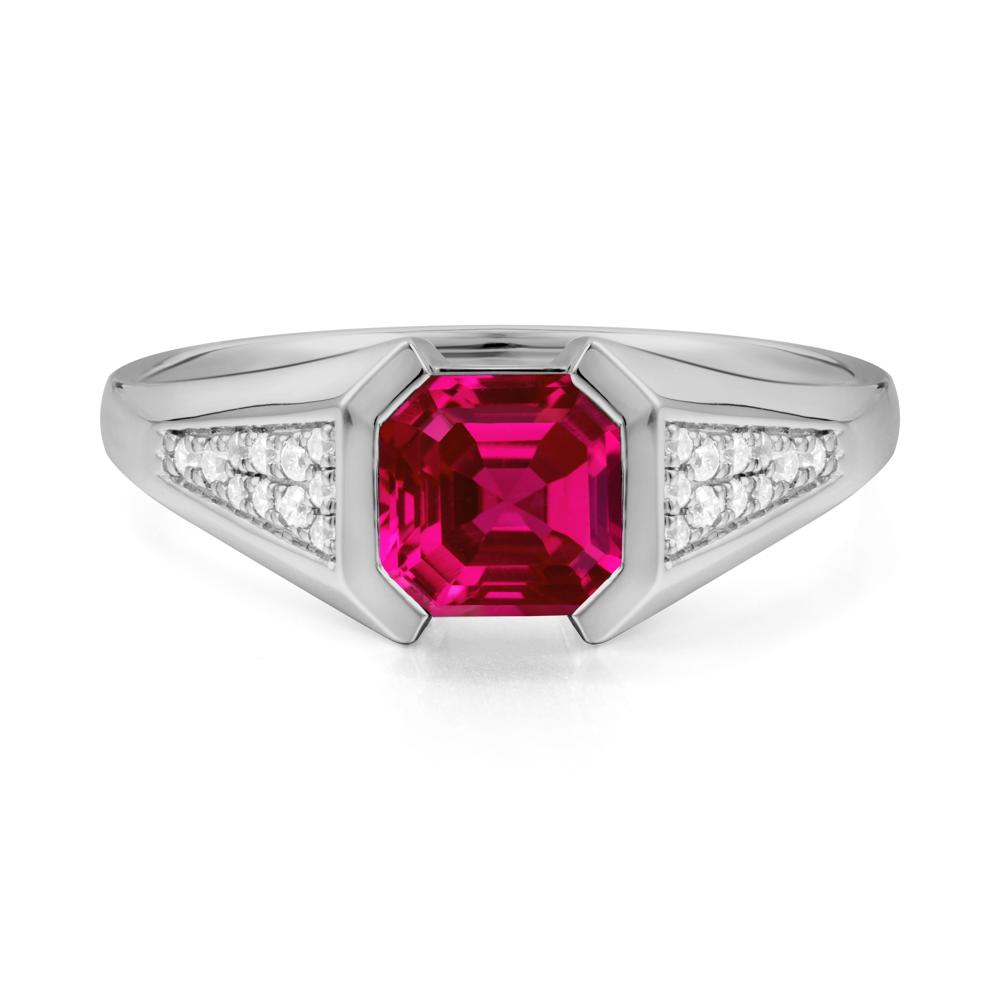 Asscher Cut Ruby Bezel Ring - LUO Jewelry #metal_platinum