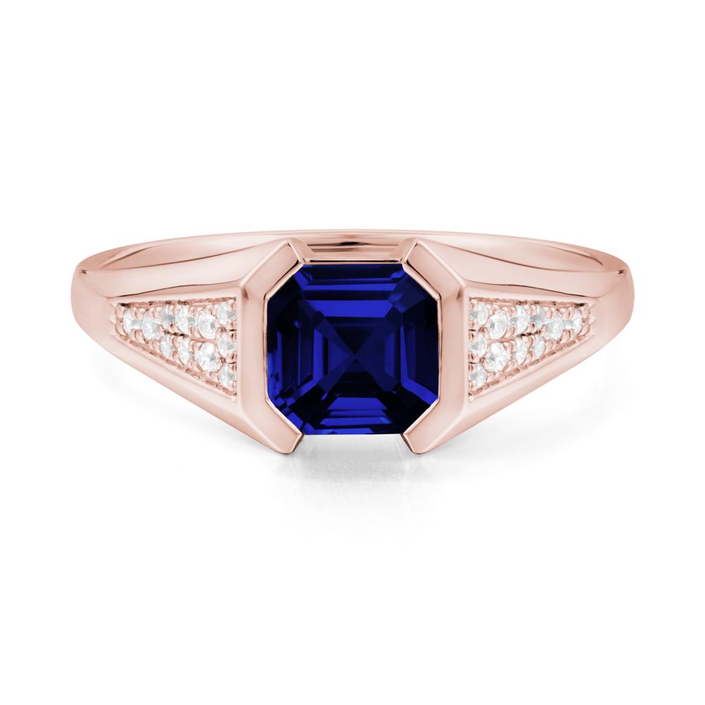 Asscher Cut Sapphire Bezel Ring - LUO Jewelry #metal_18k rose gold