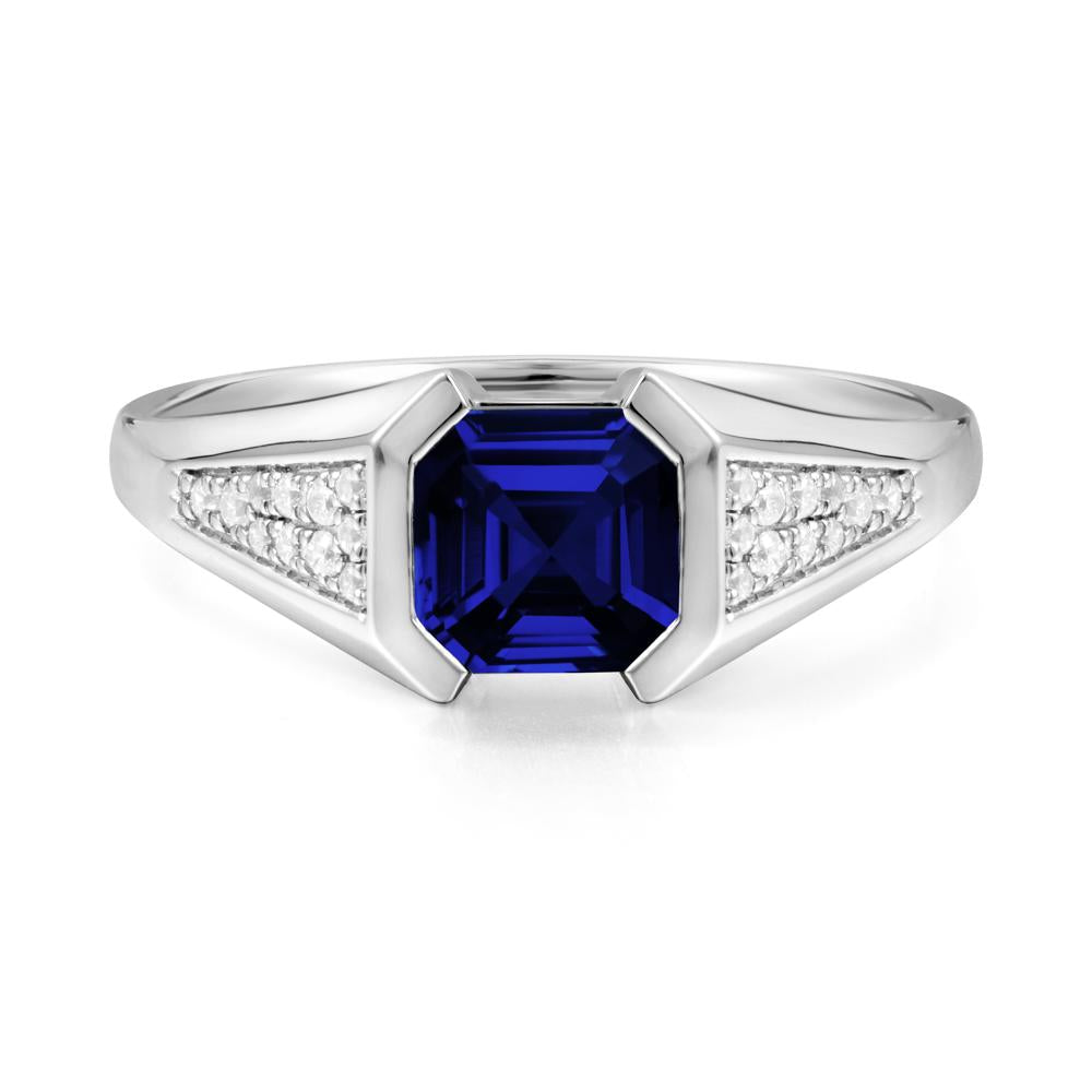 Asscher Cut Sapphire Bezel Ring - LUO Jewelry #metal_18k white gold