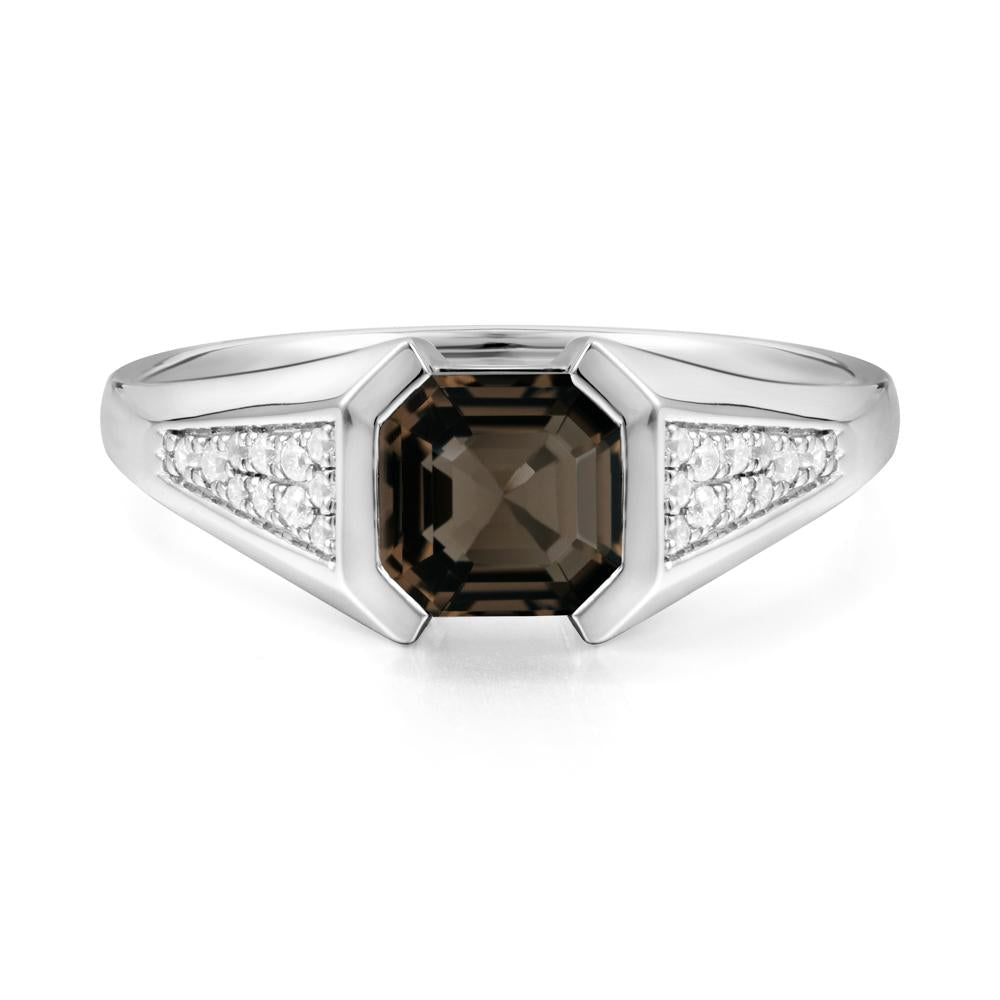 Asscher Cut Smoky Quartz Statement Ring - LUO Jewelry #metal_14k white gold
