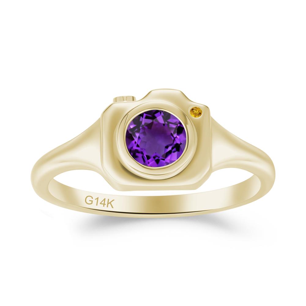 Round Bezel Set Amethyst and Citrine Ring - LUO Jewelry #metal_14k yellow gold