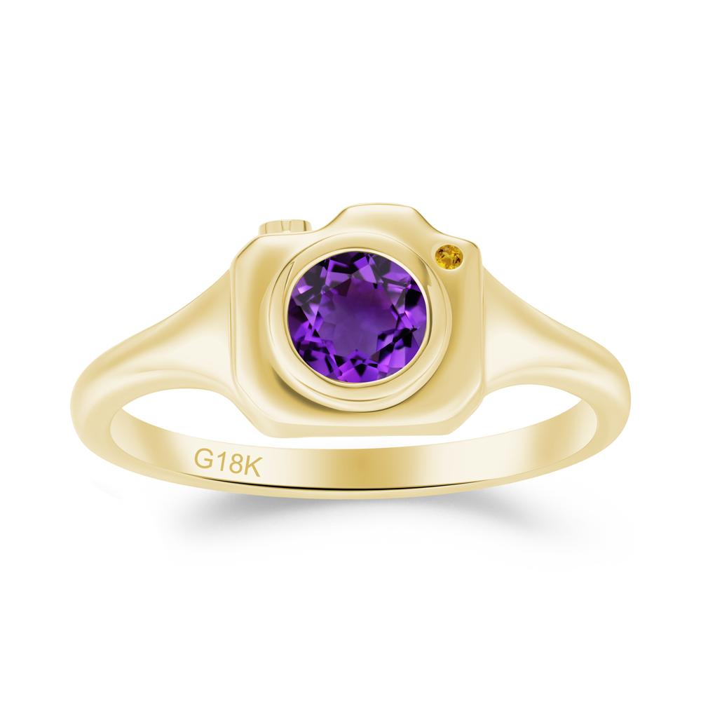 Round Bezel Set Amethyst and Citrine Ring - LUO Jewelry #metal_18k yellow gold