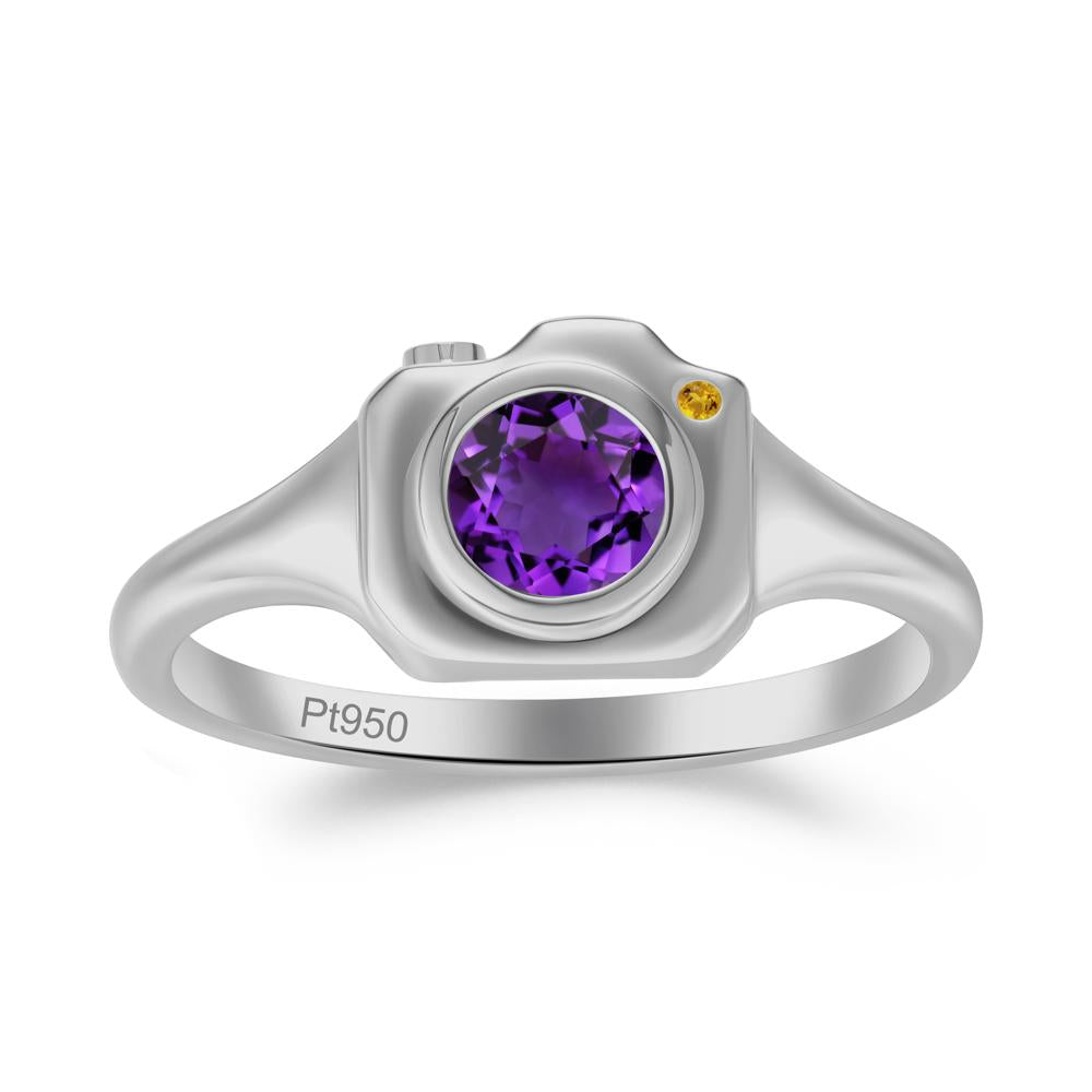 Round Bezel Set Amethyst and Citrine Ring - LUO Jewelry #metal_platinum