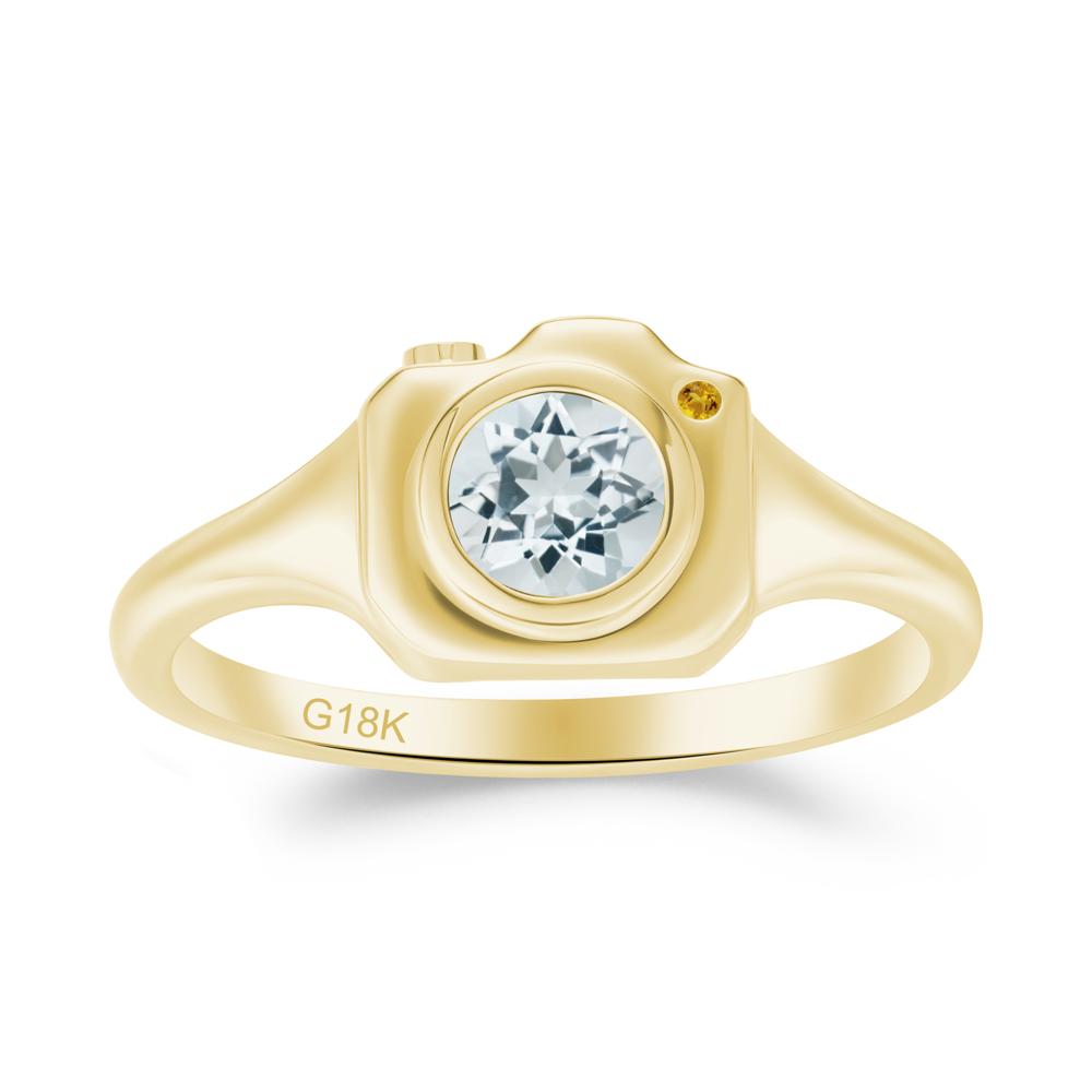 Round Bezel Set Aquamarine and Citrine Ring - LUO Jewelry #metal_18k yellow gold
