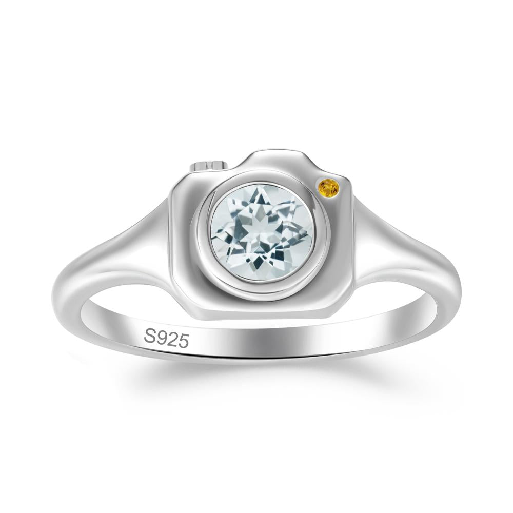 Round Bezel Set Aquamarine and Citrine Ring - LUO Jewelry #metal_sterling silver