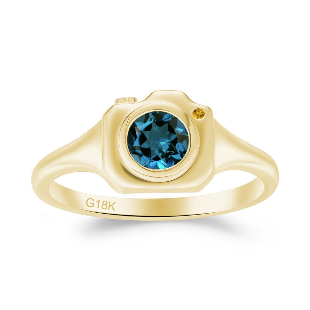 Round Bezel Set London Blue Topaz and Citrine Ring - LUO Jewelry #metal_18k yellow gold