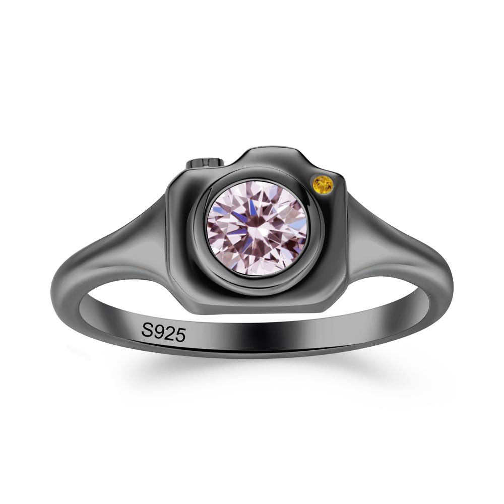 Creative Photography Inspired Pink Cubic Zirconia and Citrine Ring - LUO Jewelry #metal_black finish sterling silver