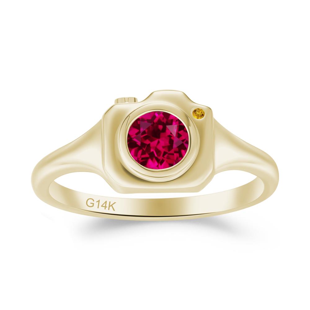 Round Bezel Set Ruby and Citrine Ring - LUO Jewelry #metal_14k yellow gold