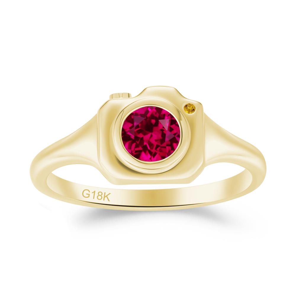 Round Bezel Set Ruby and Citrine Ring - LUO Jewelry #metal_18k yellow gold