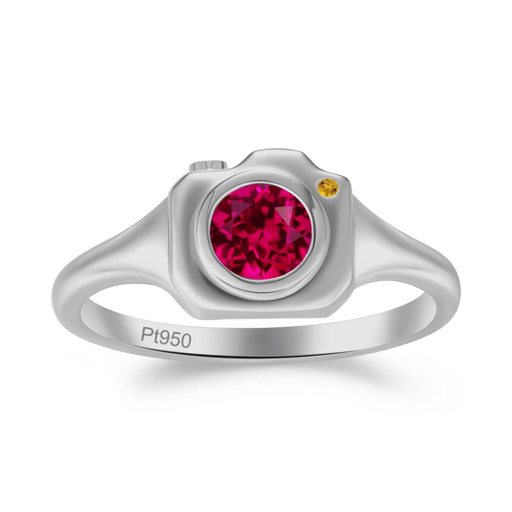 Round Bezel Set Ruby and Citrine Ring - LUO Jewelry #metal_platinum