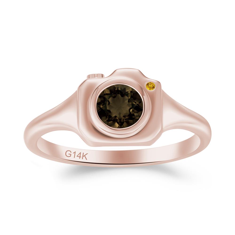 Round Bezel Set Smoky Quartz and Citrine Ring - LUO Jewelry #metal_14k rose gold