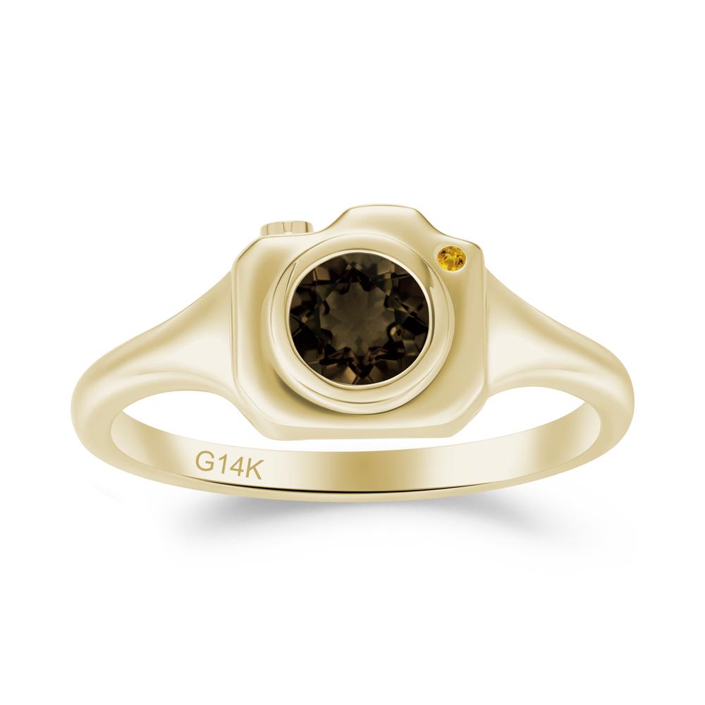 Round Bezel Set Smoky Quartz and Citrine Ring - LUO Jewelry #metal_14k yellow gold