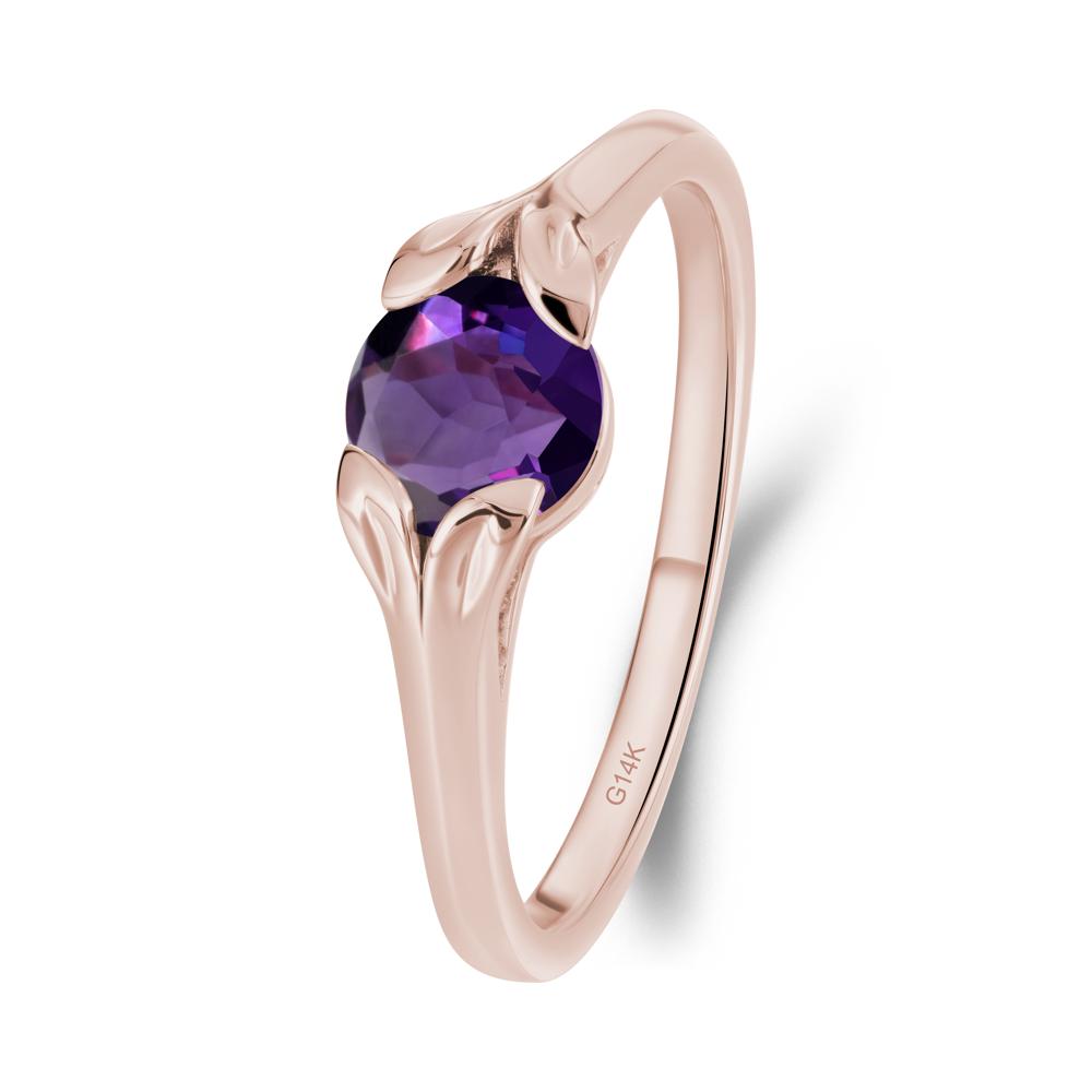 Round Amethyst Leaf Ring - LUO Jewelry #metal_14k rose gold