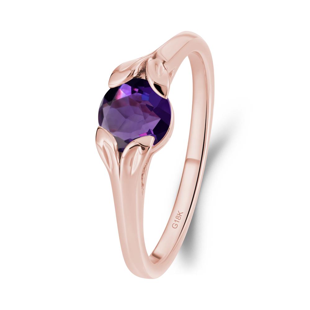 Round Amethyst Leaf Ring - LUO Jewelry #metal_18k rose gold