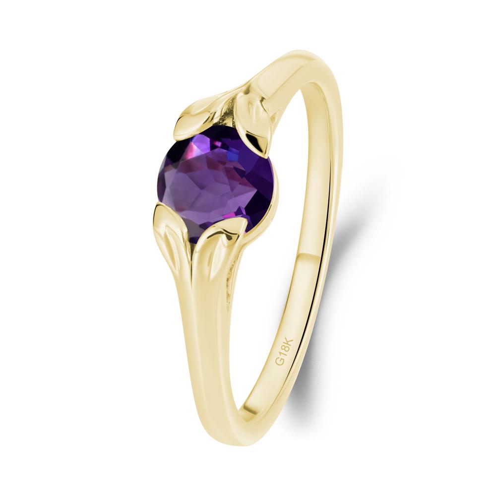 Round Amethyst Leaf Ring - LUO Jewelry #metal_18k yellow gold