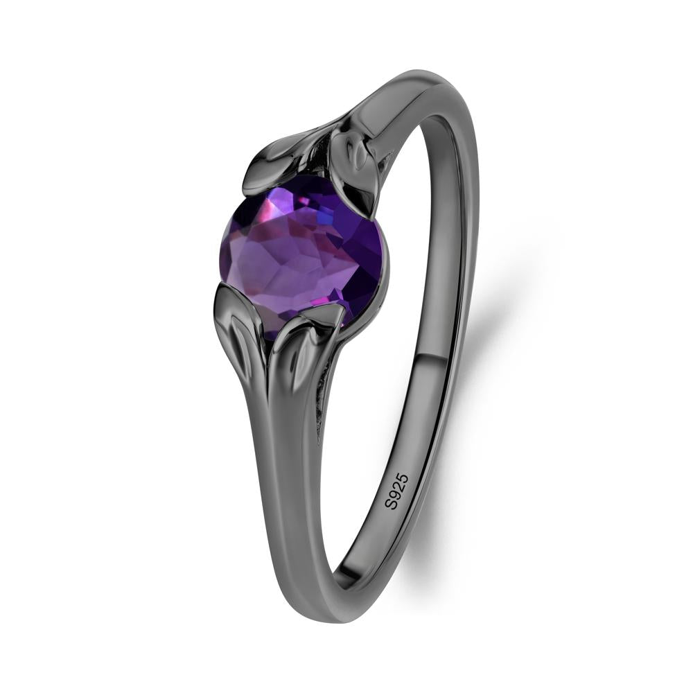 Round Amethyst Leaf Ring - LUO Jewelry #metal_black finish sterling silver