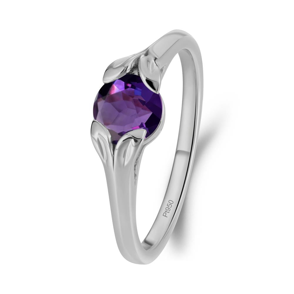 Round Amethyst Leaf Ring - LUO Jewelry #metal_platinum