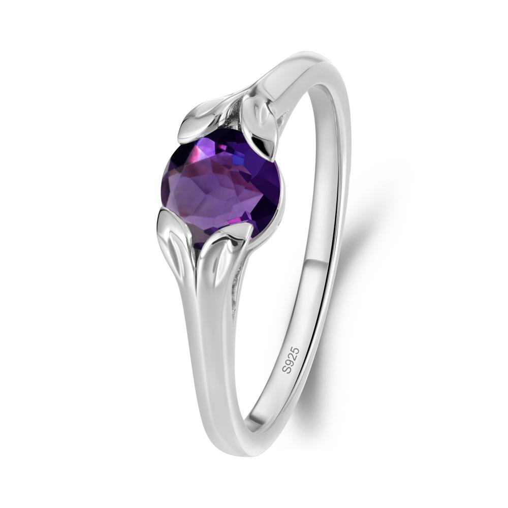 Round Amethyst Leaf Ring - LUO Jewelry #metal_sterling silver