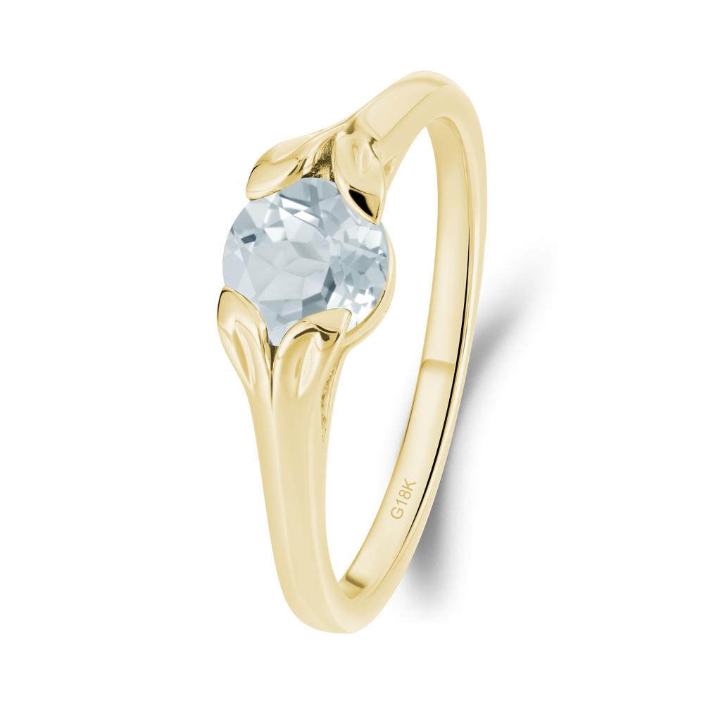 Round Aquamarine Leaf Ring - LUO Jewelry #metal_18k yellow gold