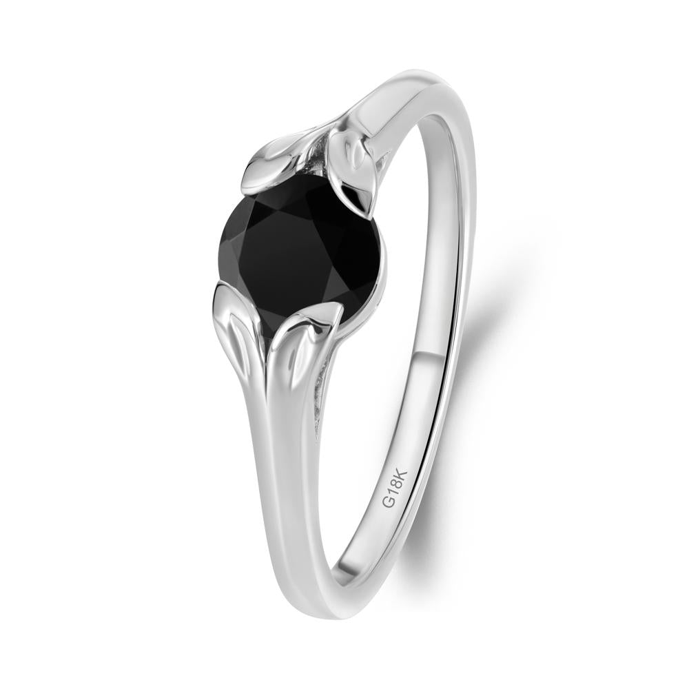 Round Black Spinel Leaf Ring - LUO Jewelry #metal_18k white gold