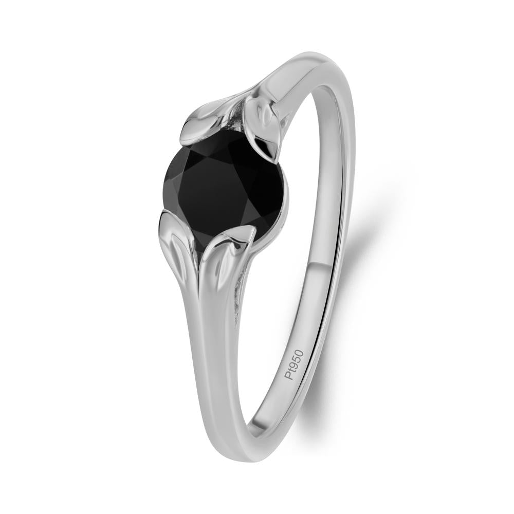 Round Black Spinel Leaf Ring - LUO Jewelry #metal_platinum