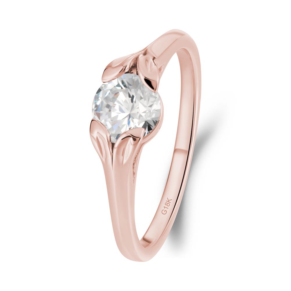 Round Cubic Zirconia Leaf Ring - LUO Jewelry #metal_18k rose gold