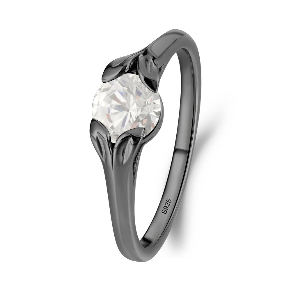 Round Diamond Leaf Ring - LUO Jewelry #metal_black finish sterling silver