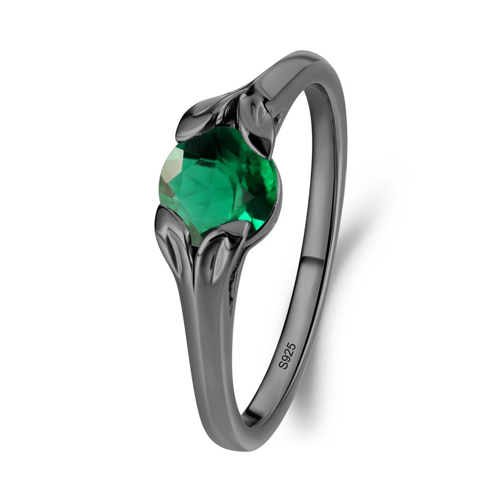 Leaf Inspired Emerald Engagement Ring - LUO Jewelry #metal_black finish sterling silver