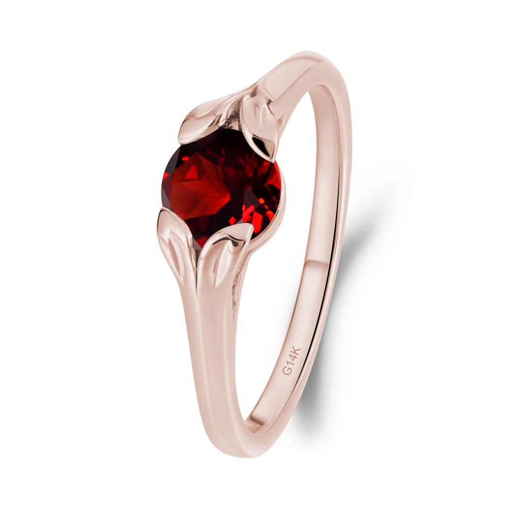 Round Garnet Leaf Ring - LUO Jewelry #metal_14k rose gold