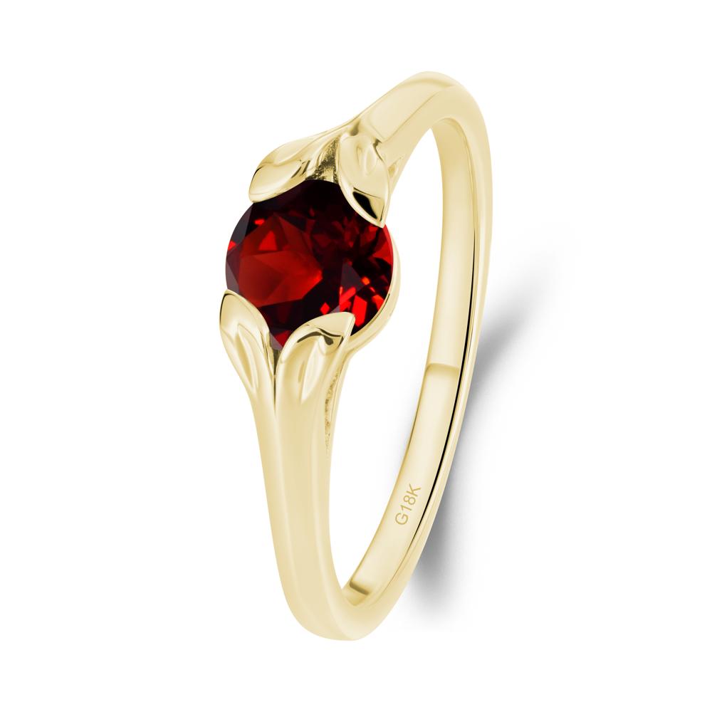 Round Garnet Leaf Ring - LUO Jewelry #metal_18k yellow gold